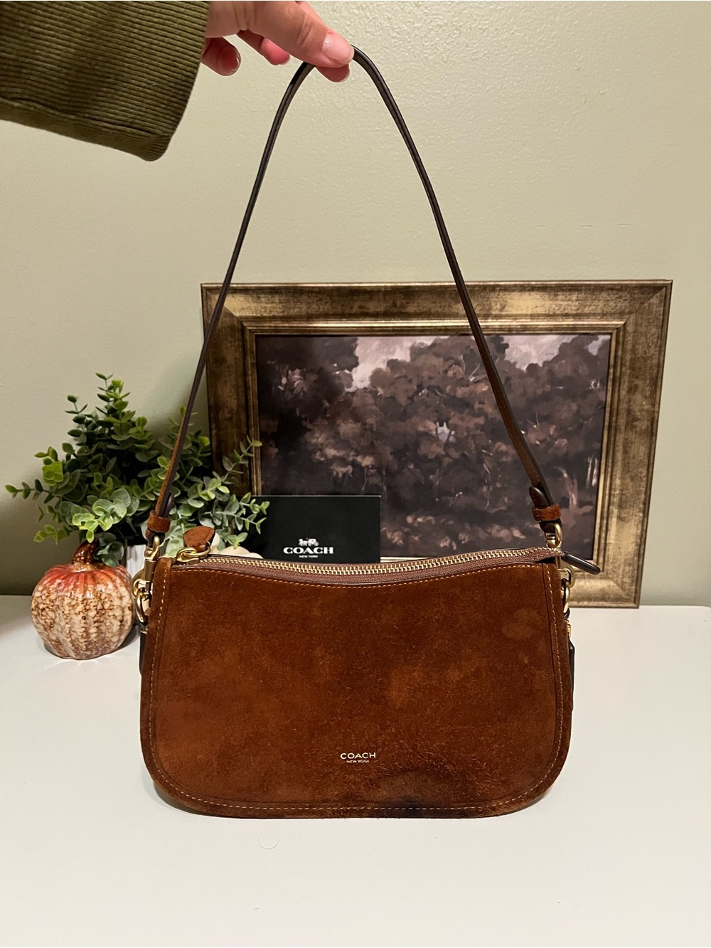 Coach Warm Brown Suede Shoulder Bag - Waverly